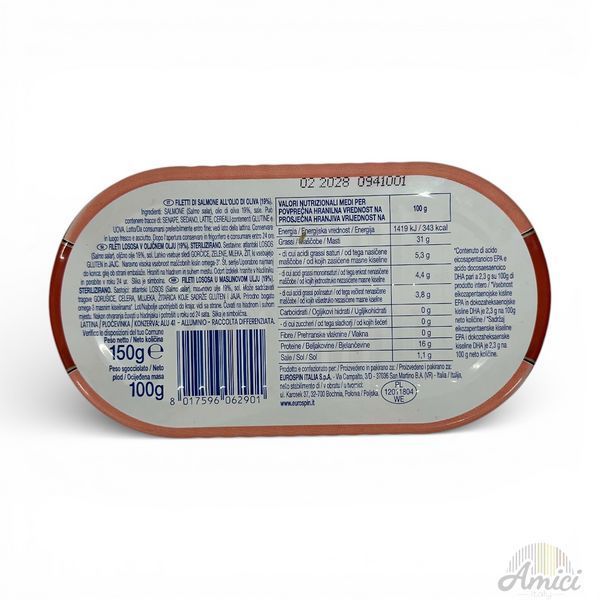 Філе лосося Ondina Filetti di Salmone all'Olio di Oliva 19% 150g 8017596062901 фото
