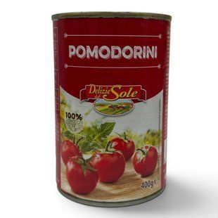 Помідори у власному соці Delizie dal Sole Pomodorini 400g 8017596010254 фото
