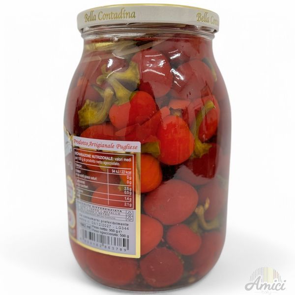 Вишневі чилі-перці Bella Contadina Zero Grassi ciliegino di peperoncino консервовані 950мл 8033162863789 фото