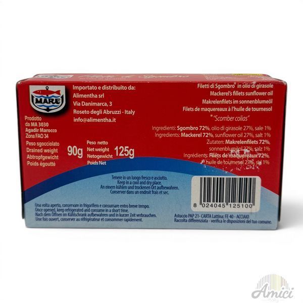 Скумбрія Mare Filetti di Sgombro all'olio di girasole 125g 8024045125100 фото